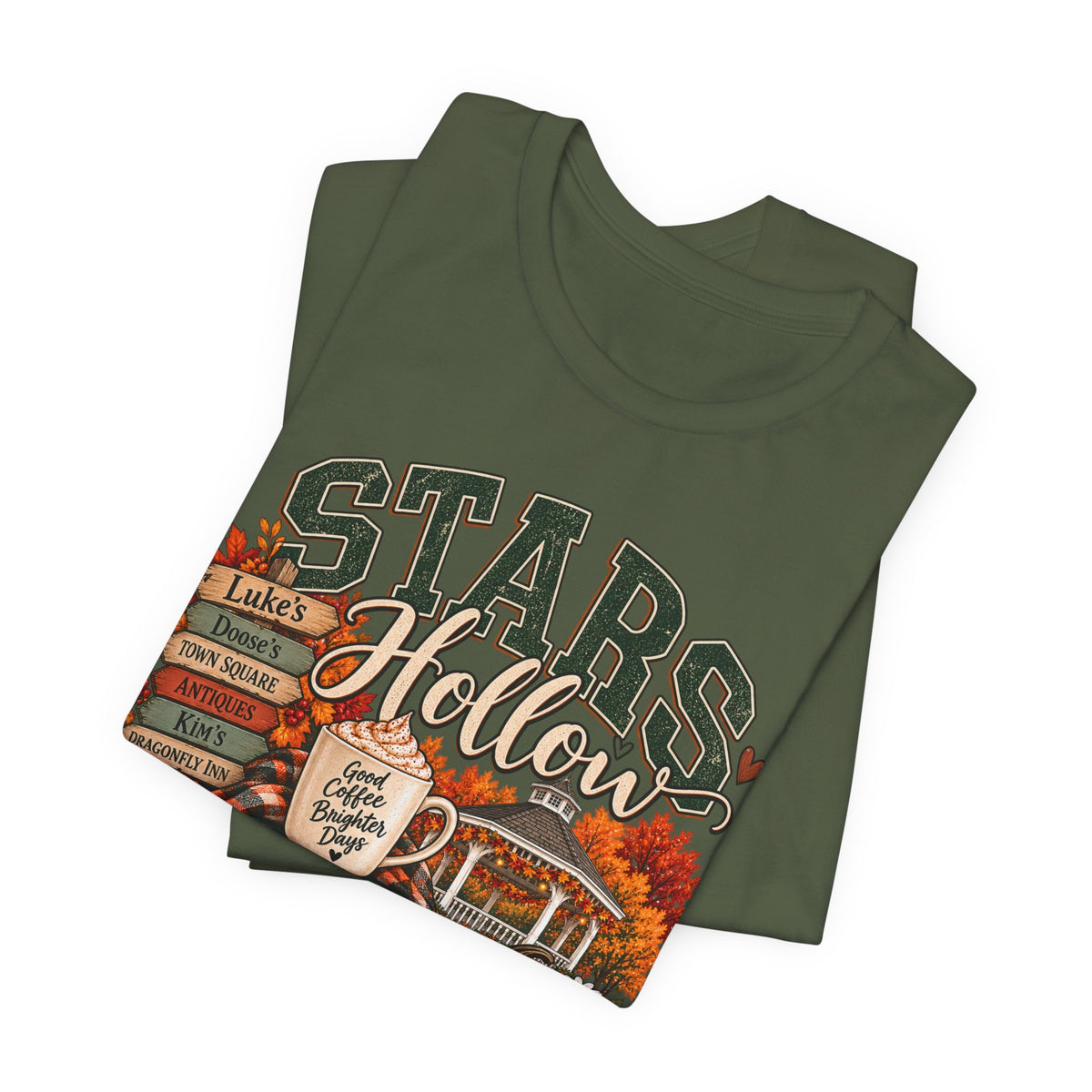 Stars Hollow Tee | Cozy Fall Coffee, Book Stack, Pumpkin Porch Design