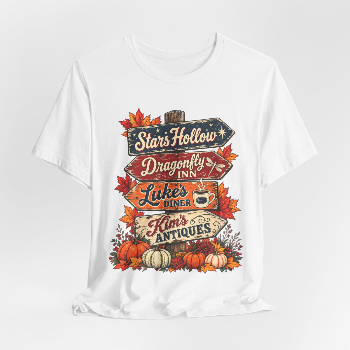 Stars Hollow Autumn Roadsign Pumpkins T-Shirt | Small Town Fall Tee
