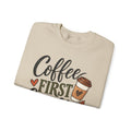 Coffee First Chaos Later Sweatshirt | Autumn Coffee Cup Leopard Pumpkin Design