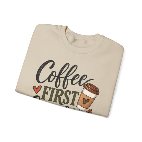 Coffee First Chaos Later Sweatshirt | Autumn Coffee Cup Leopard Pumpkin Design