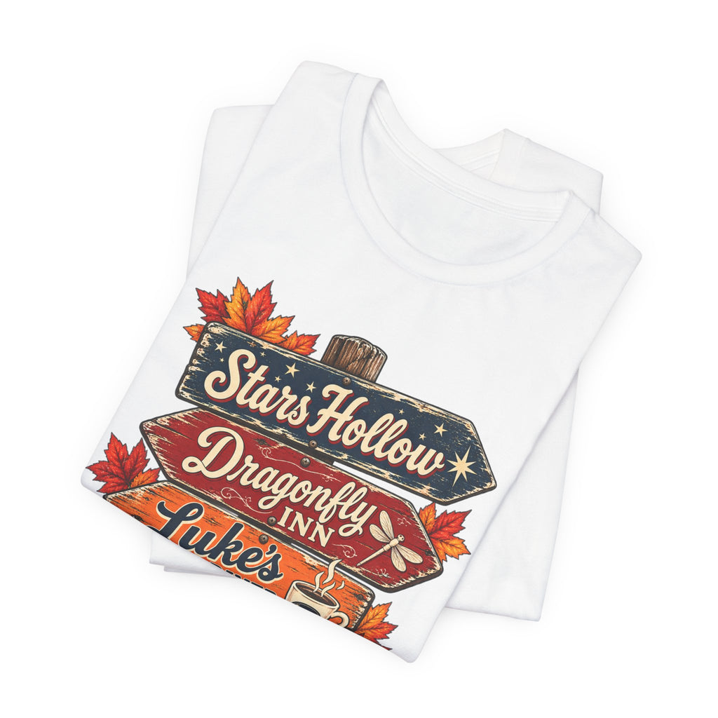 Stars Hollow Autumn Roadsign Pumpkins T-Shirt | Small Town Fall Tee