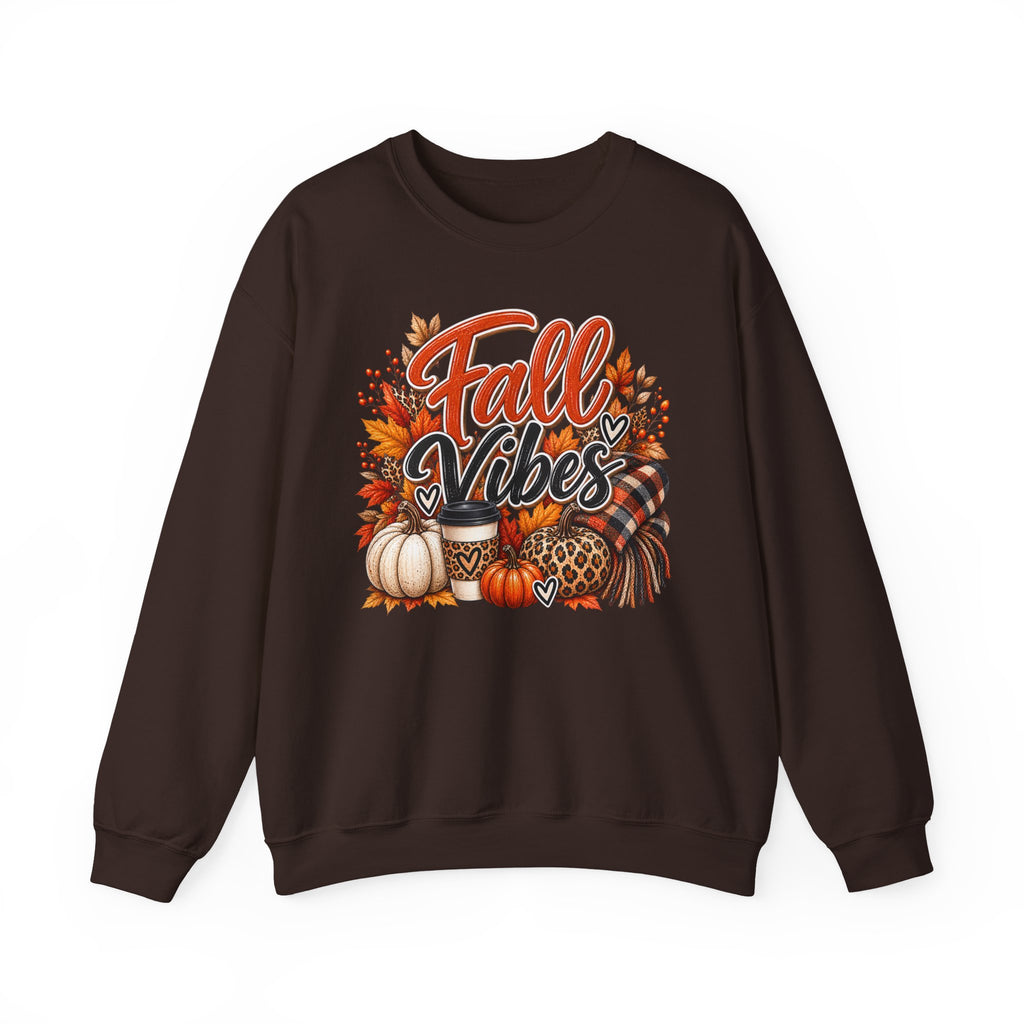 Fall Vibes Crewneck Sweatshirt | Pumpkin Leaves Plaid Autumn Design