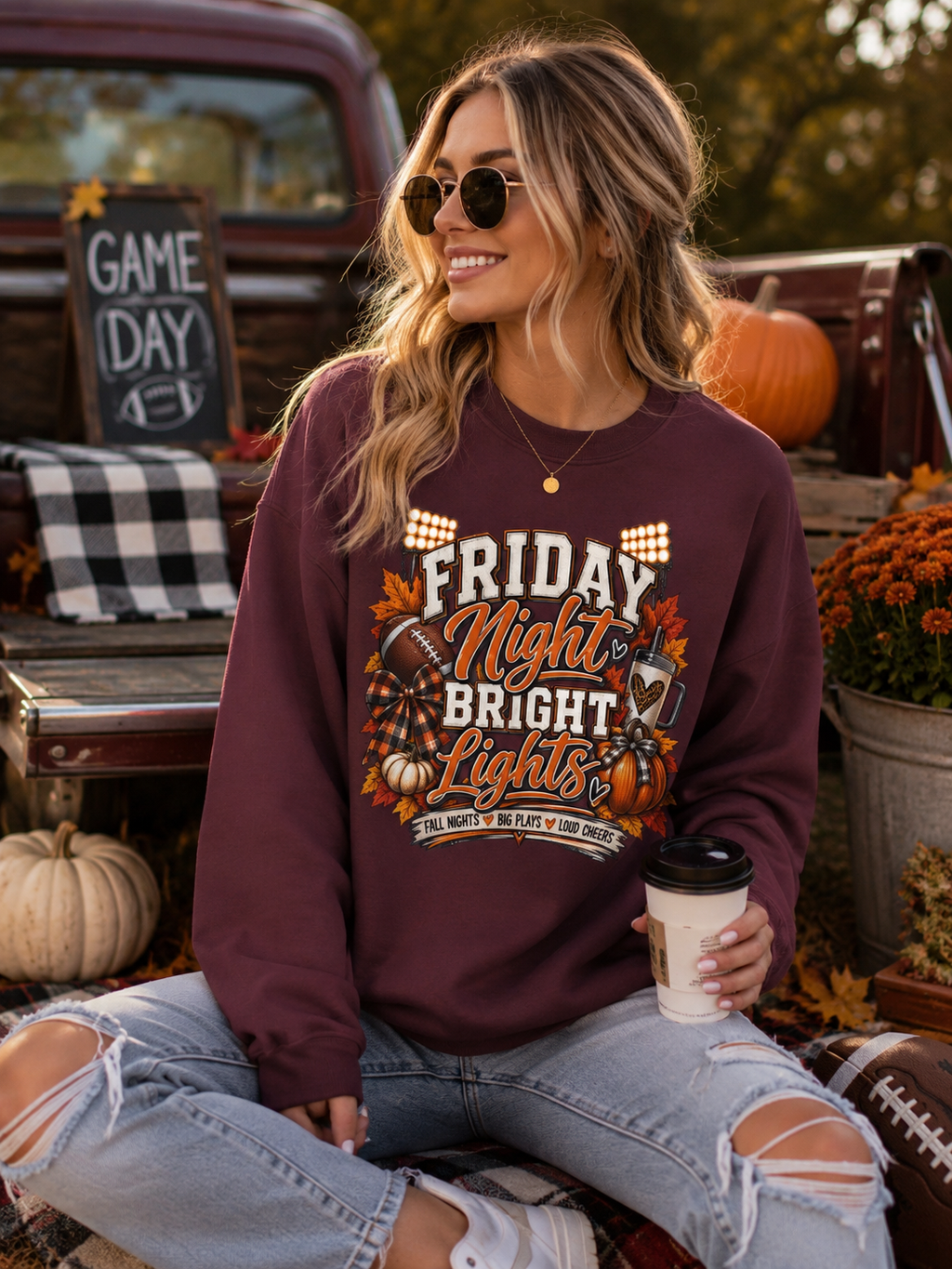 Friday Night Bright Lights Crewneck Sweatshirt | Football Pumpkin Fall Design