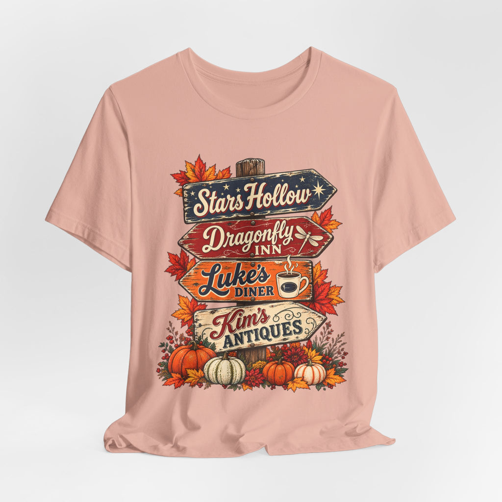 Stars Hollow Autumn Roadsign Pumpkins T-Shirt | Small Town Fall Tee
